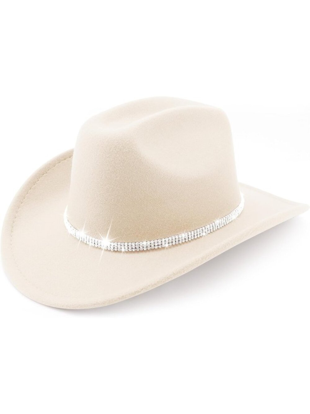 Women's Beige Glitter Rhinestone Wide Brim Felt Cowboy Western Cowgirl Hat